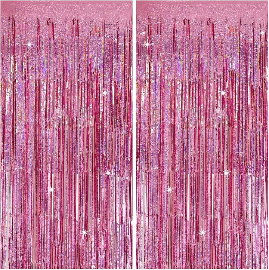 Tinsel Curtain Pink Birthday Party Decorations 2 Packs Glitter Foil Fringe Curtain Decor Streamer... | Amazon (US)