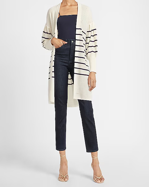 Striped Balloon Sleeve Long Cardigan | Express