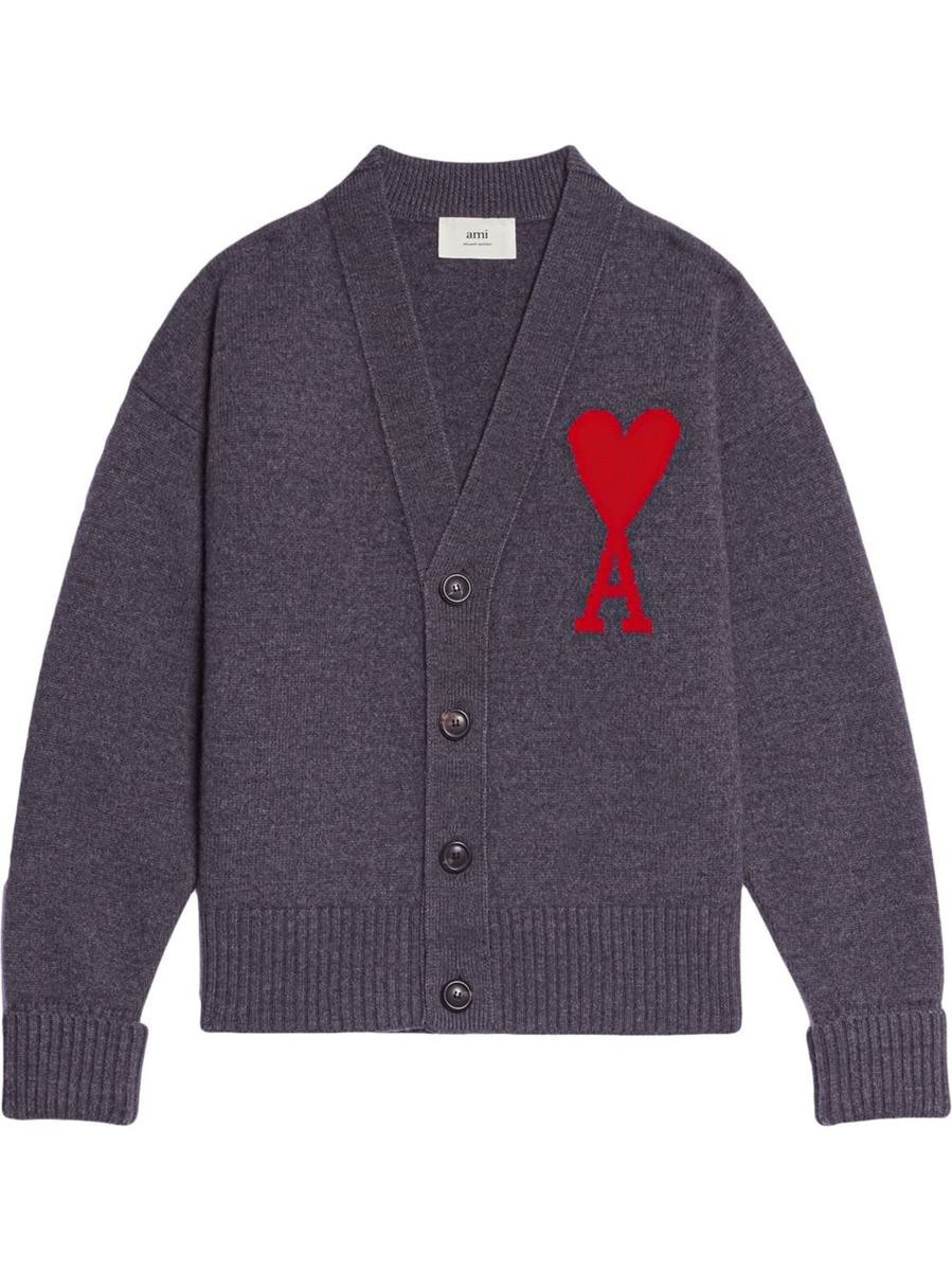 AMI Paris Logo-Intarsia Wool Cardigan | Baltini