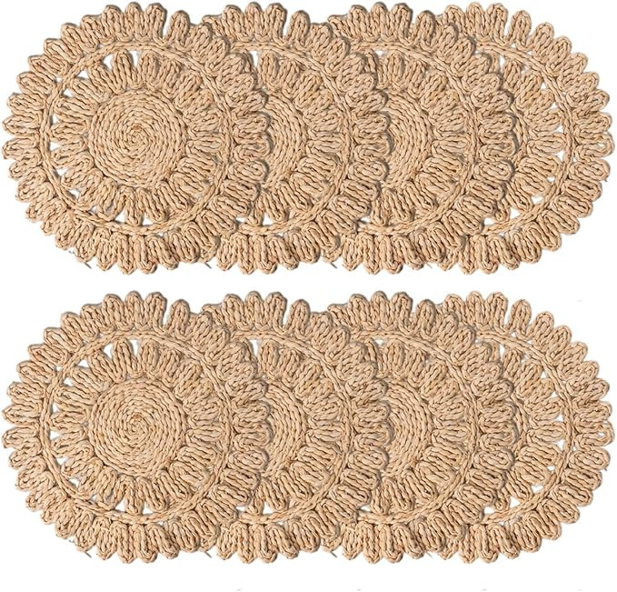 13.8" Round Corn Husk Placemats | Boho Woven Rattan Table Mats | Natural Spring Farmhouse Plate C... | Amazon (US)
