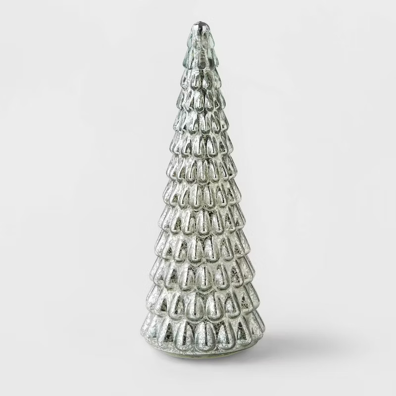 15" Battery Operated Mercury Glass Tree Decorative Figurine Green - Wondershop™ | Target