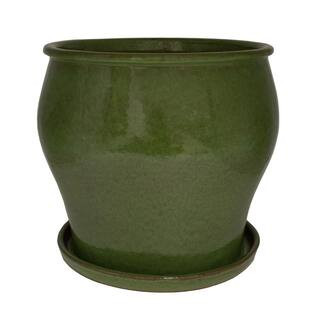 Trendspot 16 in. Dia Green Solid Studio Ceramic Planter DB10021-16H - The Home Depot | The Home Depot
