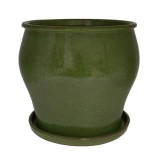 Trendspot 16 in. Dia Green Solid Studio Ceramic Planter DB10021-16H - The Home Depot | The Home Depot