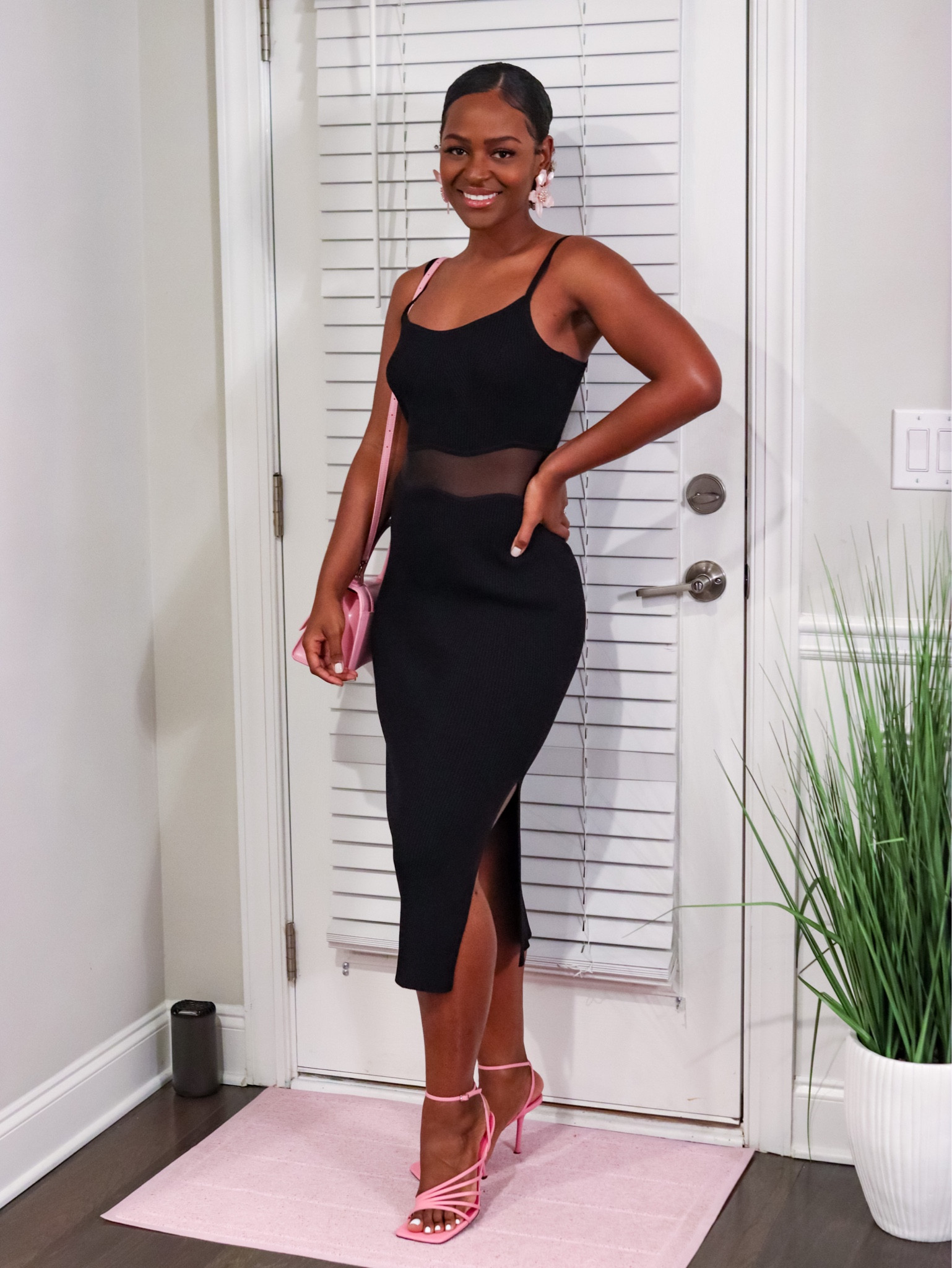 Little black dress. Mesh black dress with pink accessories  

#LTKshoecrush #LTKstyletip #LTKfit