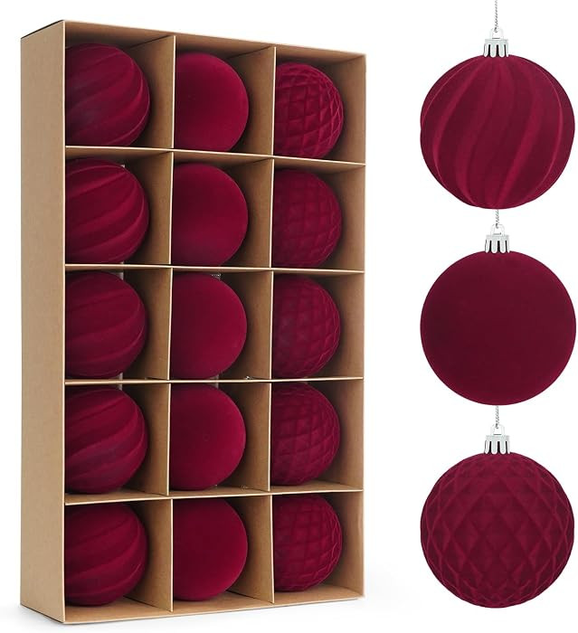 Artmag 15 Pcs Velvet Christmas Balls Hanging Ornaments Set, Shatterproof Plastic Flocked Christma... | Amazon (CA)