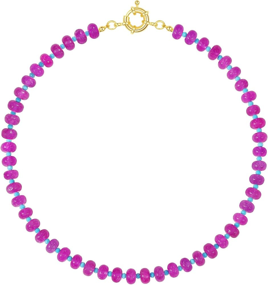 KELORIS PATH Beaded Gemstone Necklaces for Women, Boho Colorful Bead Choker Necklace, Natural Sto... | Amazon (US)