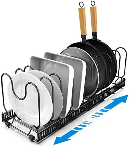 ProCattle Expandable Pot and Pan Organizer Rack, 10 Dividers Adjustable Pan Lid Organizer Rack Holde | Amazon (US)