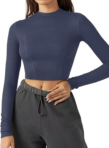 LASLULU Womens Long Sleeve T Shirts Mock Neck Slim Fit Tops Sexy Basic Tee Workout Crop Tops Fall... | Amazon (US)