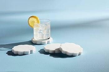 Mud Pie Scallop Marble Coaster Set, 4" x 4", WHITE | Amazon (US)