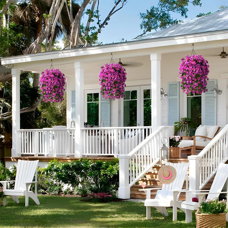 Artificial Fake Hanging Plants Flowers Basket For Summer Outdoor Outside Decoration,Faux Silk Beg... | Wayfair North America