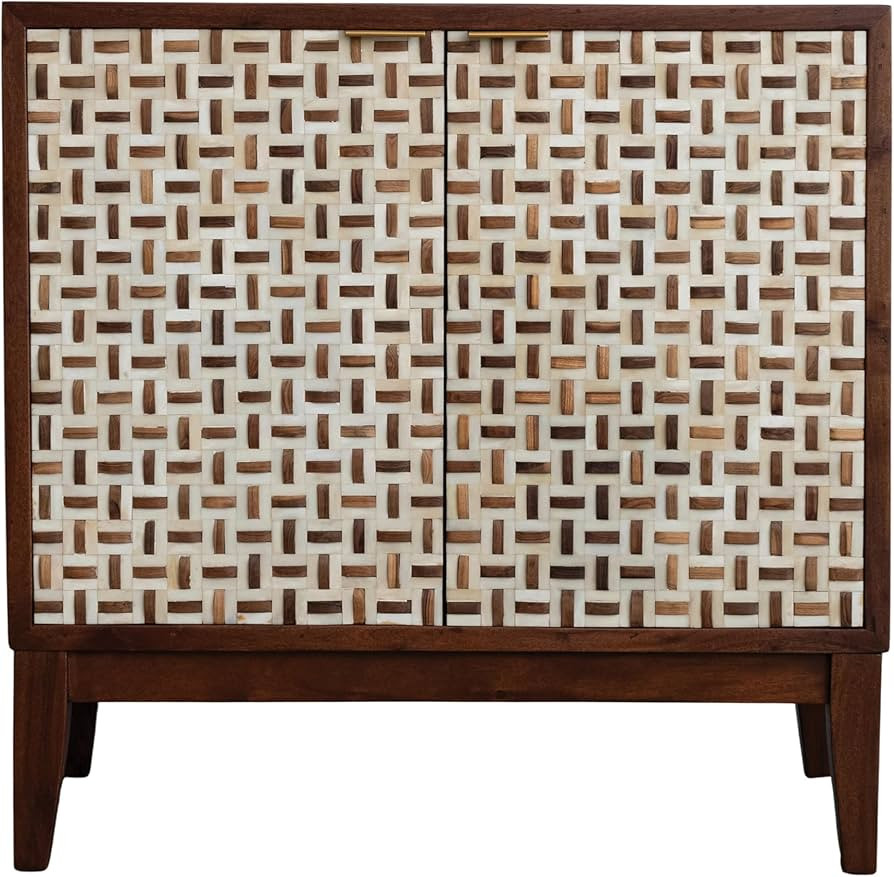 Creative Co-Op Acacia and Teakwood Cabinet with Bone Inlay, Stained Finish and Ivory Accents | Amazon (US)