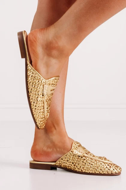 Sam Edelman Tullie Amber Gold Flat Mules | The Willow Tree