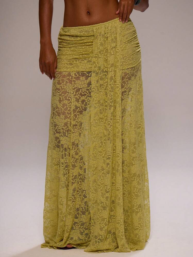 MUSERA Jupe Longue Fluide Avec Drapé En Dentelle, Taille Mi-Haute. Élégante, Mignonne, Sexy, Bohème. Idéale Pour Le Printemps, L'été, Les Anniversaires, Les Invités De Mariage, Les Vacances, La Plage, Les Festivals D'Ibiza. | SHEIN