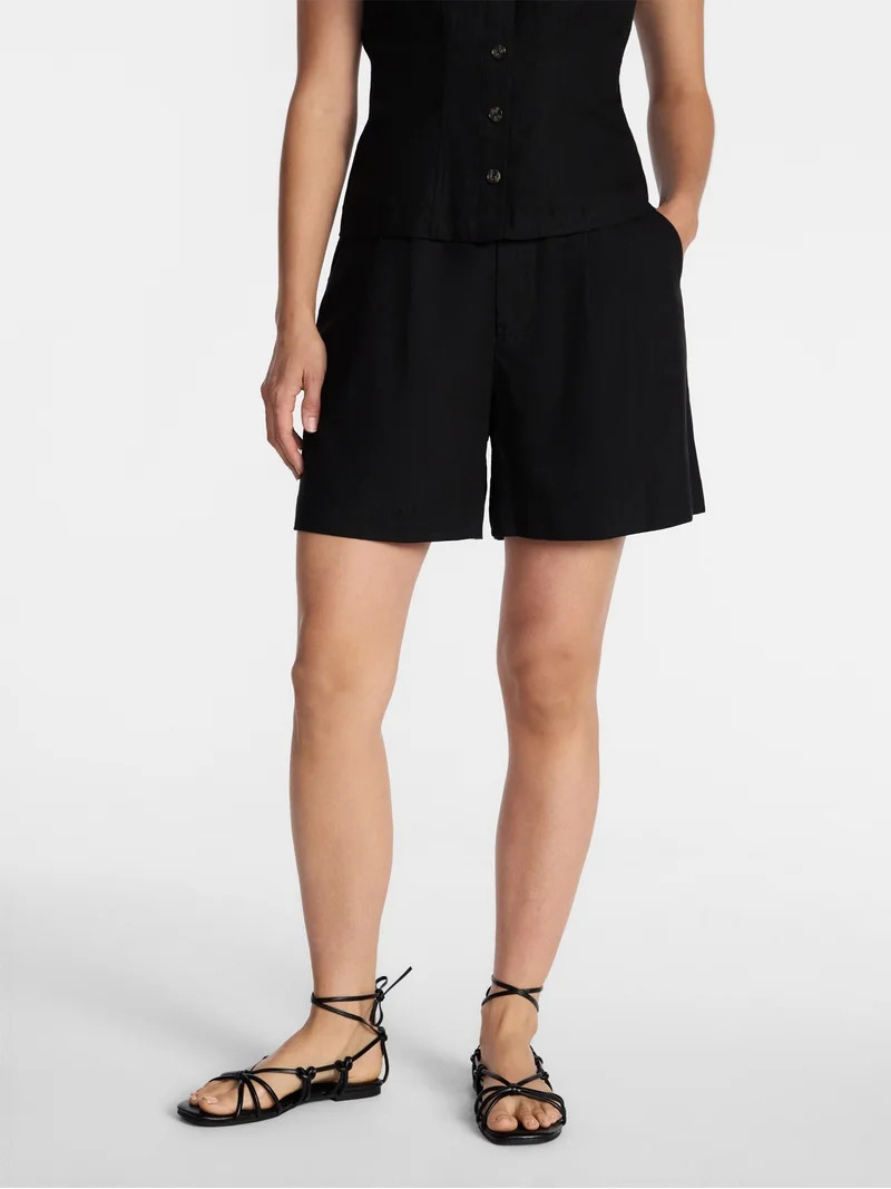 Time and Tru Women's Linen Blend Shorts, 5" Inseam, Sizes XS-XXXL | Walmart (US)