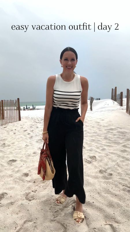 Easy vacation and summer outfit foru girlies who don’t always love wearing shorts!

Sizing:
Sweater tank-Amazon, in small
Linen ankle pants-Amazon, wearing medium (size up if in between)
Sandals-sam Edelman, tts

Resort wear | raffia sandals | Sezane straw tote | vacation outfit 



#LTKOver40 #LTKFindsUnder50 #LTKTravel