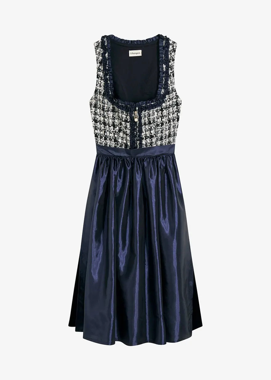 Modern und feminin: Dirndl mit einer Boucle\u00e9-Mieder und Sch\u00fcrze aus gl\u00e4nzendem Sat... | Bonprix DE