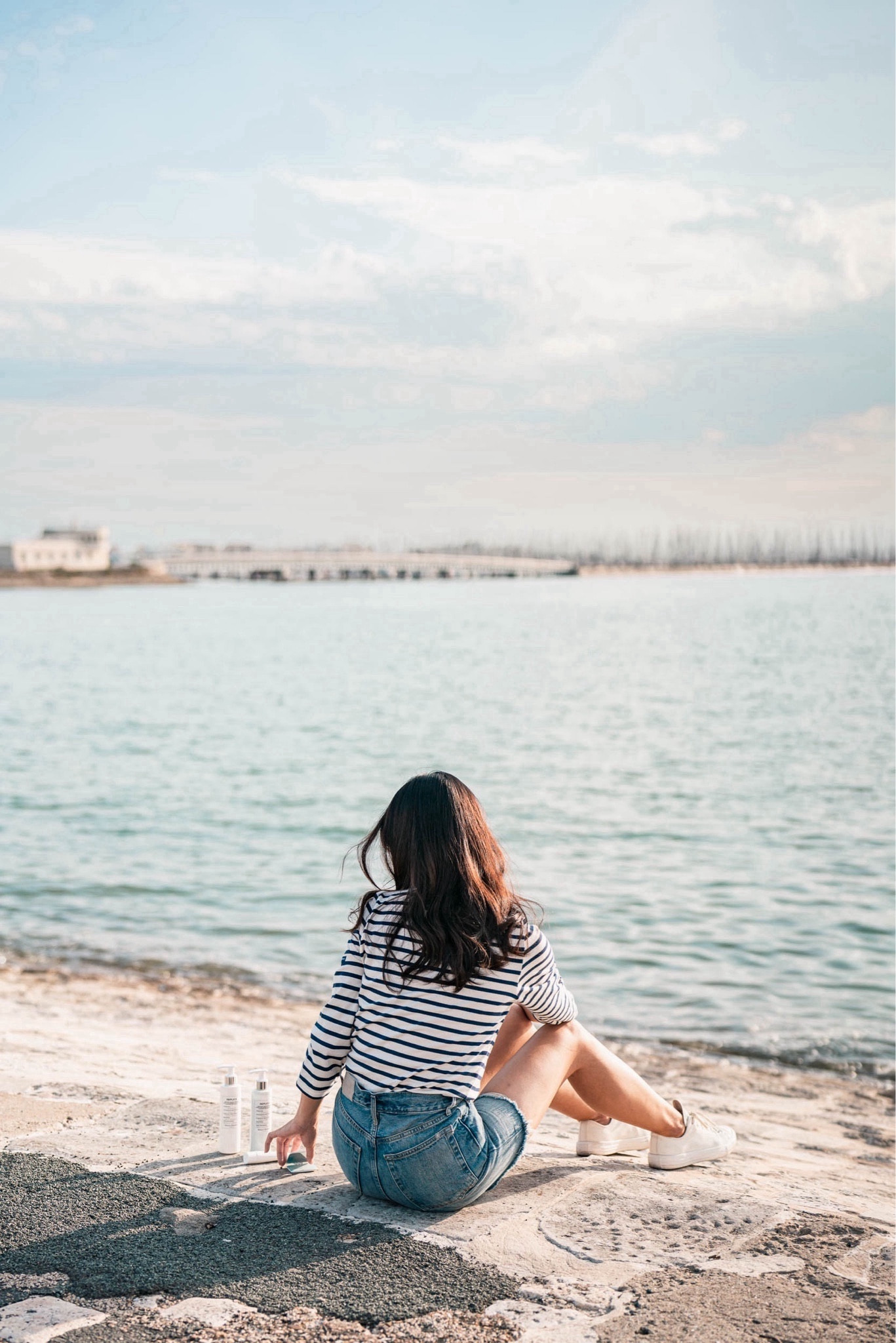 French beachside OOTD wearing Saint James blue and white striped Breton top, Everlane denim Bermuda shorts and Converse white sneakers. Featuring the  Sailing Day body wash, body lotion and hand cream from the Maison Margiela Replica series.

#LTKbeauty #LTKAsia #LTKhome
