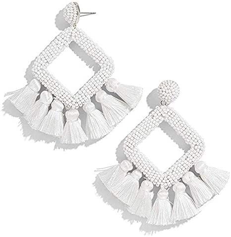 Beaded Statement Tassel Earrings for Women,Handmade Earring, Bohemian Dangle Fringe Earrings for ... | Amazon (US)