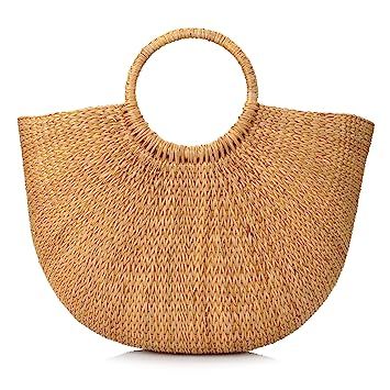 Natural Chic Hand-Woven Round Handle Ring Straw Tote Retro Large Casual Summer Women Beach... | Amazon (US)