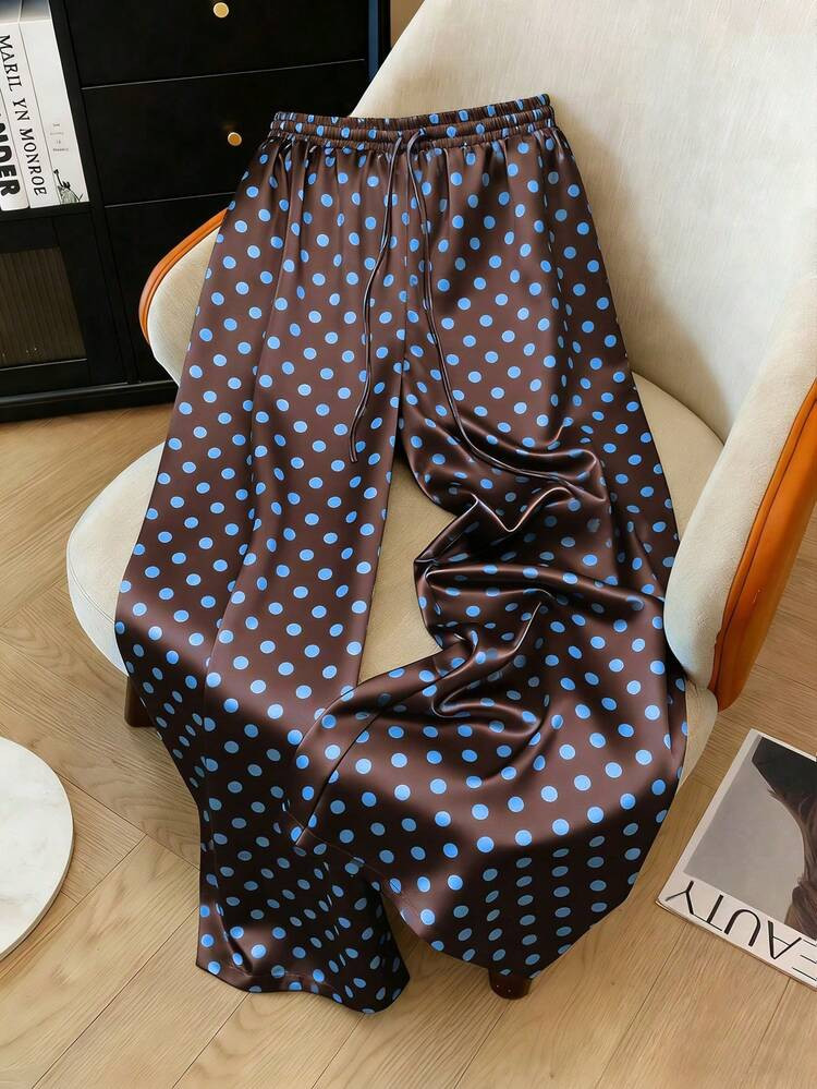 Drawstring, polkadot satin pant | SHEIN