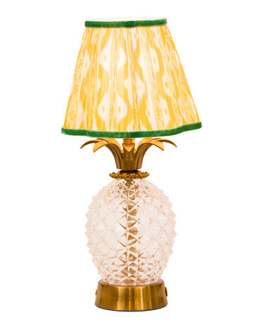 15.5in Glass Pineapple Rechargeable Lamp With Ikat Velvet Shade | TJ Maxx