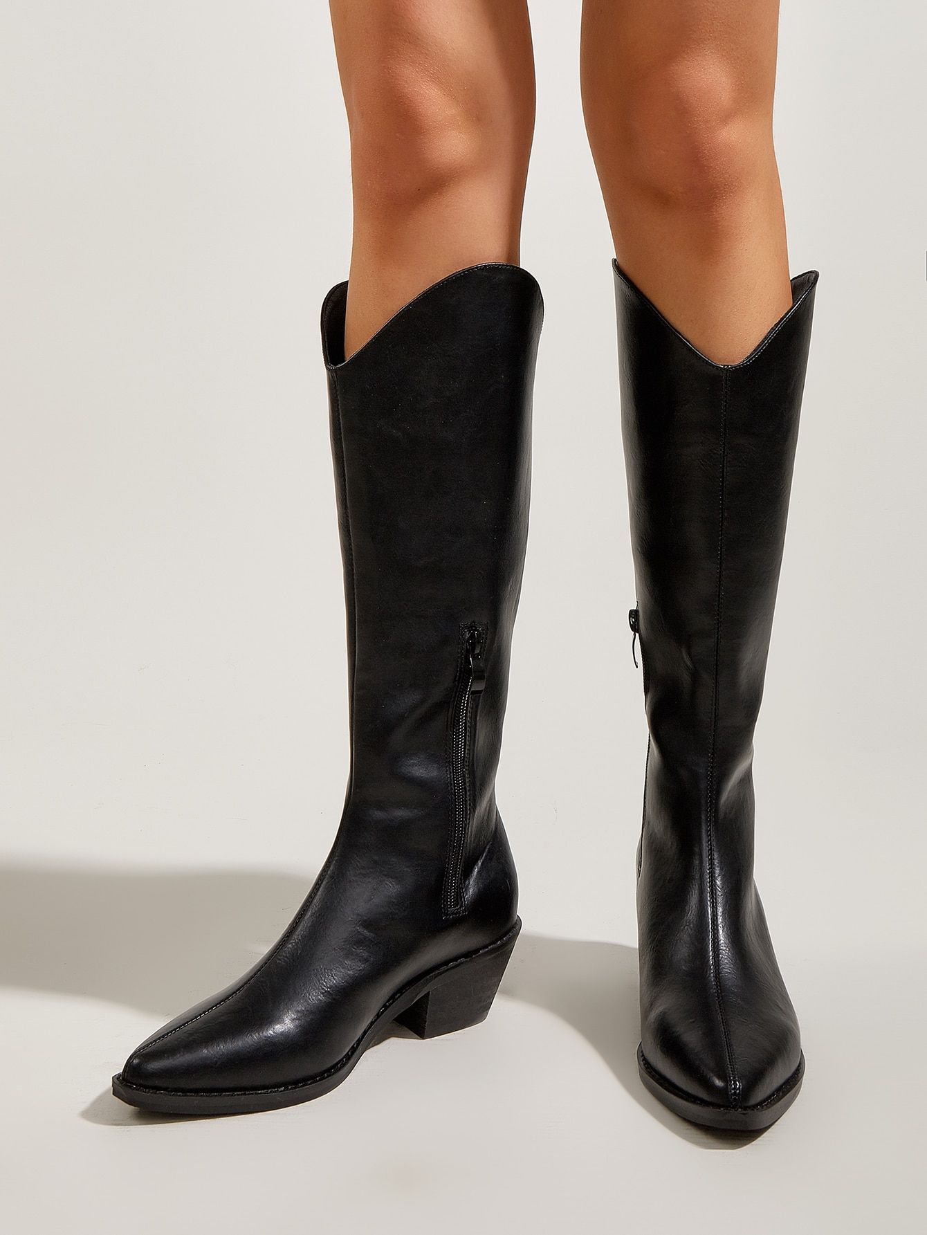 Point Toe Side Zipper Western Boots | SHEIN