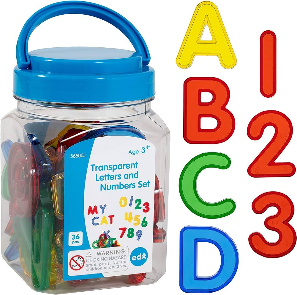edxeducation Transparent Letters and Numbers - Mini Jar - Colorful, Plastic Letters and Numbers -... | Amazon (US)
