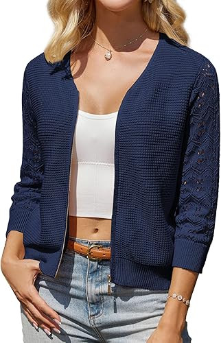 GRACE KARIN Womens Lightweight Summer Cardigan 3/4 Sleeve Cropped Cardigan Dressy Zip Up Cardigan... | Amazon (US)
