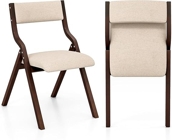 Giantex Folding Dining Chairs Set of 2, No Assembly Folding Chairs w/Linen Padded Seats, Wood Fol... | Amazon (US)