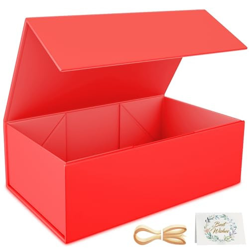 RYDDOY Red Gift Box, 12x6x4'' Gift box for Presents with Lids Magnetic Closure Rectangle Collapsible for Bridesmaid Proposal Box, Wedding, Christmas, Halloween, Birthday Gift Packging | Amazon (US)