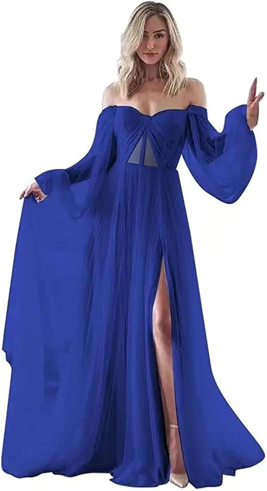 Women's Puffy Long Sleeve Prom Dress Ball Gown Tulle Wedding Dress for Bride Formal Evening Gowns... | Amazon (US)