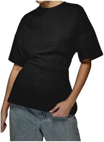 Verdusa Women's Cinched Waist Tops Drop Shoulder Short Sleeve Ruched T Shirt | Amazon (US)