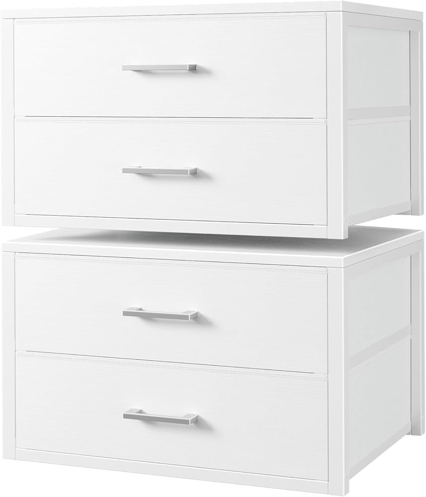 BOLUO Stackable Storage Drawers Closet Organizers and Storage Fabric White 2 Drawer Dresser for B... | Amazon (US)