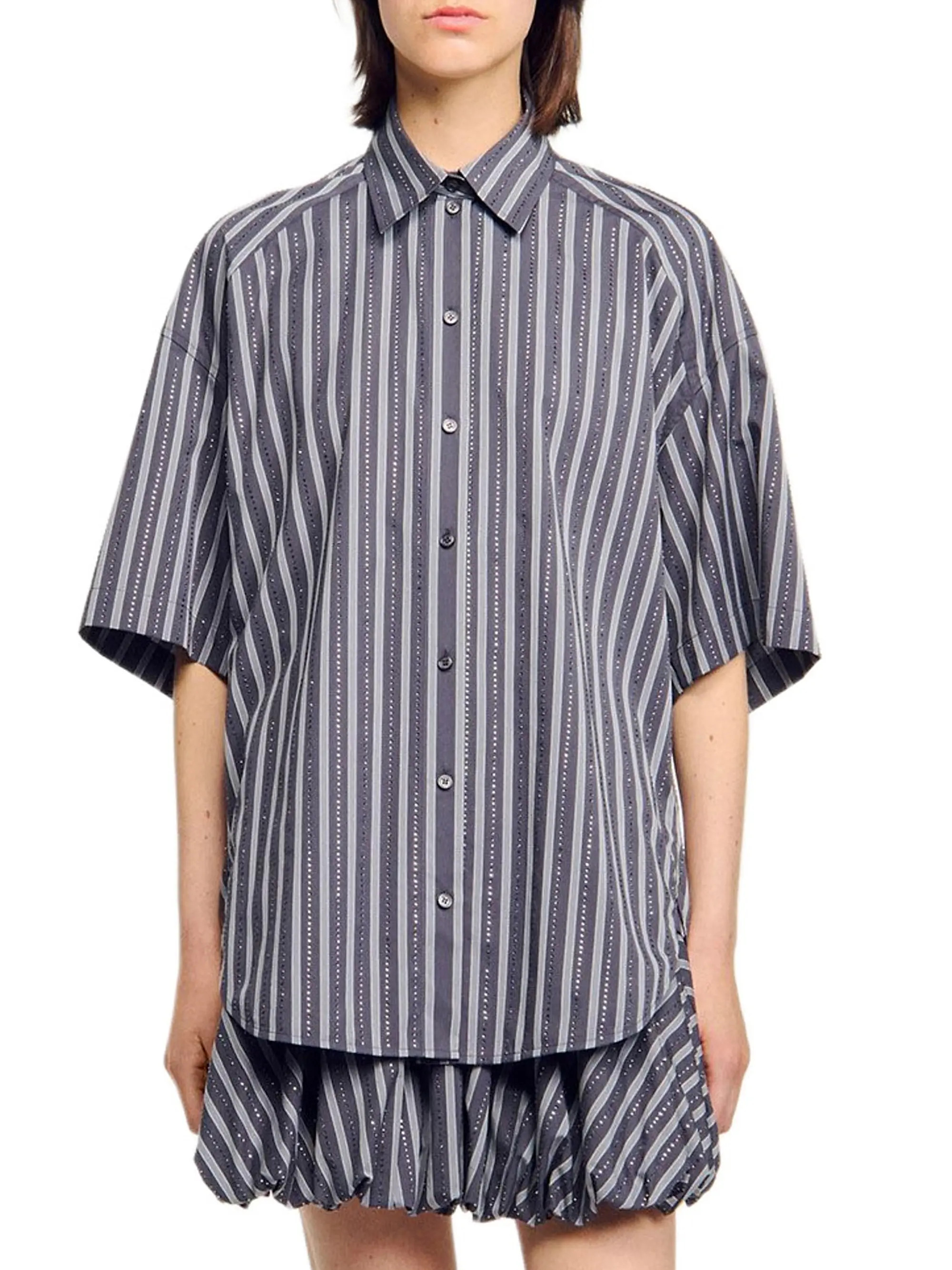 Oversized Striped Rhinestone Shirt | Saks Fifth Avenue