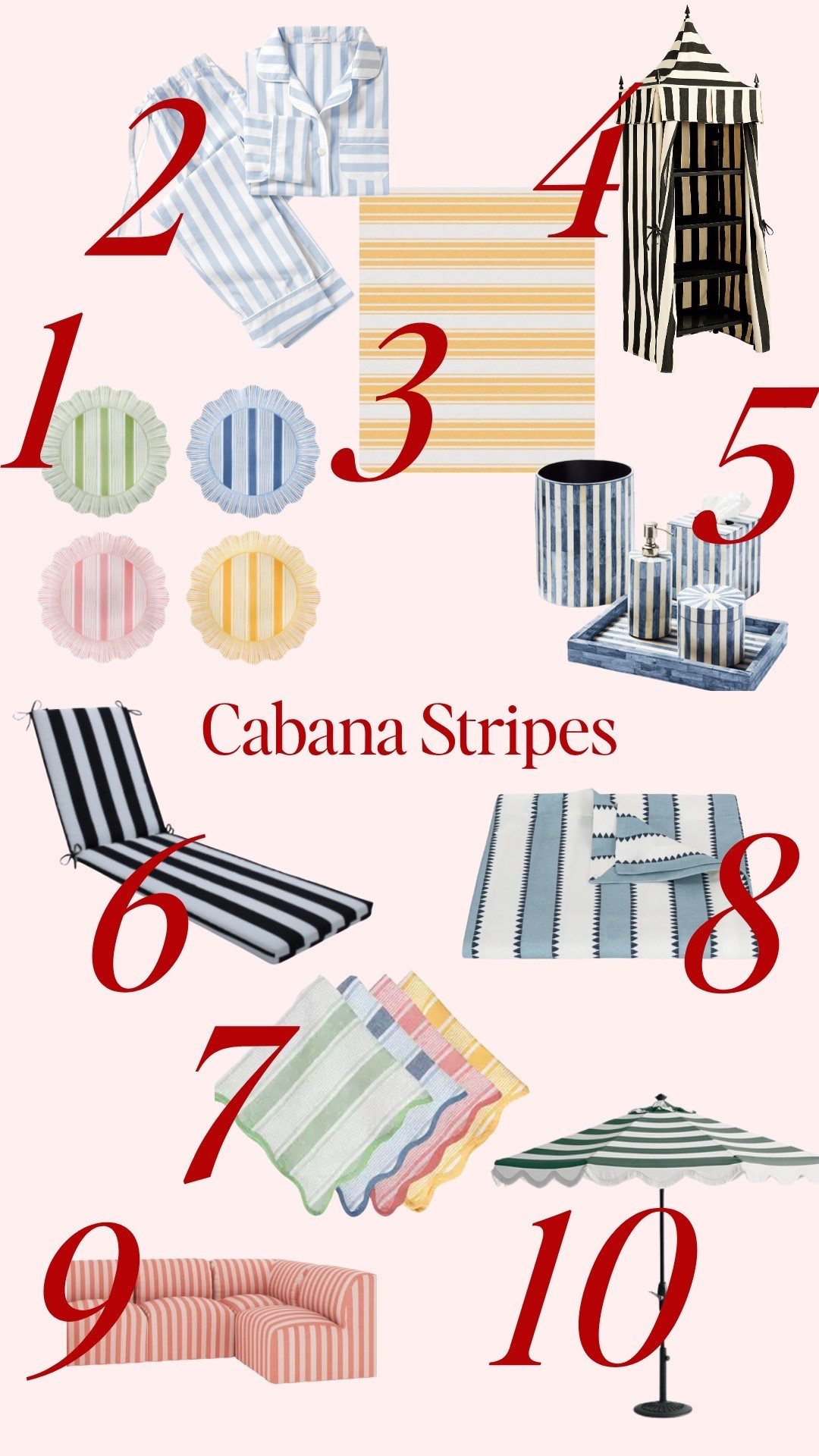 Cabana stripes are a great way to bring the vacation home.
They make everything feel brighter, breezier, and a little more pulled together.
Scroll to shop my favorite striped picks—perfect for hosting, lounging, or leveling up your summer setup.

#LTKSummer 
#LTKOutdoorLiving #VacationVibes
#SummerEntertaining #CabanaStyle
#BackyardInspo #TablescapeGoals
#LangstonLiving

#LTKHome #LTKParties #LTKStyleTip