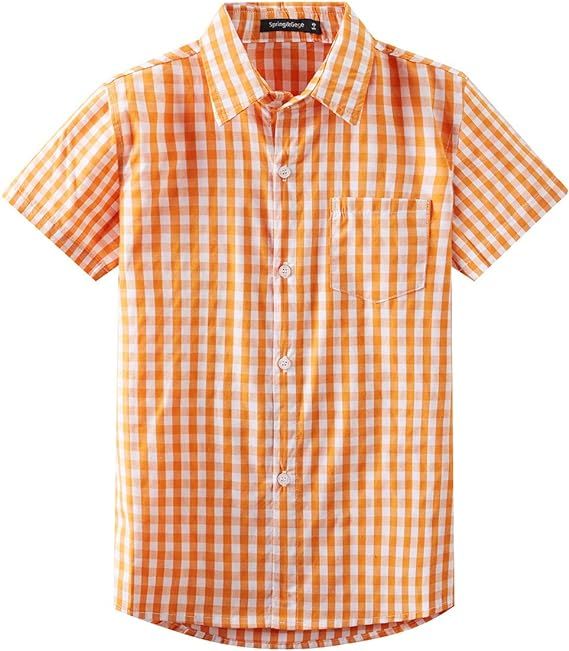 Spring&Gege Boys' Shrot Sleeve Plaid Poplin Button Down Shirt | Amazon (US)