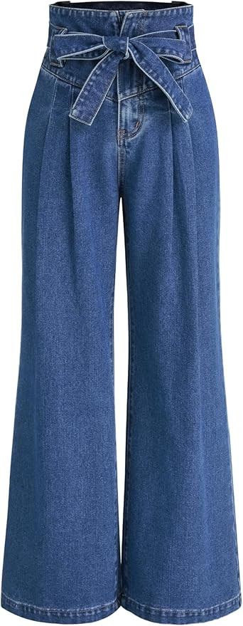 CIDER High Waist Solid Bowknot Wide Leg Jeans | Amazon (US)