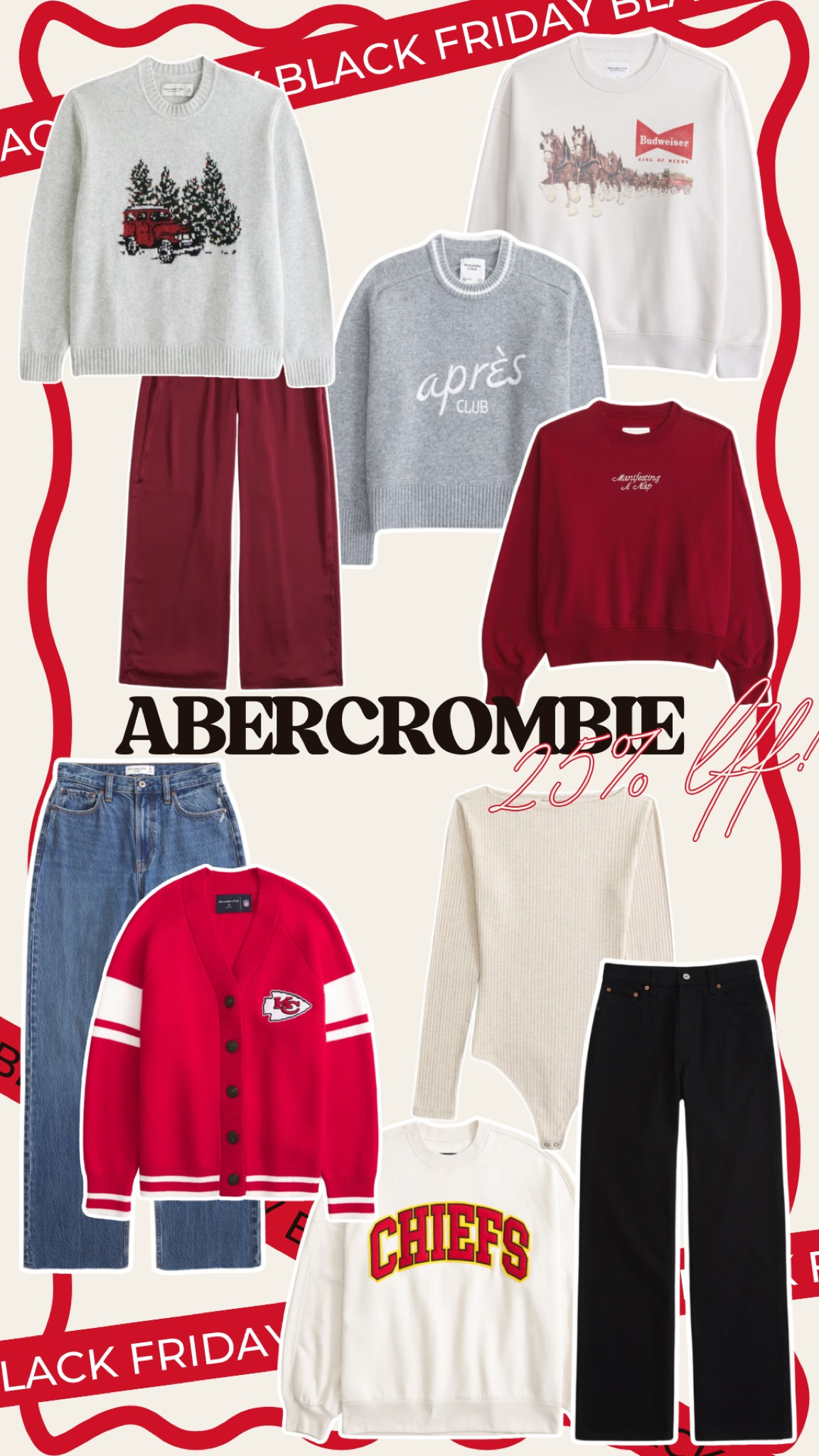 Abercrombie back Friday 25% off!! PLUS use ‘CYBERAF’ for stackable 15% off 

#LTKHoliday #LTKSeasonal #LTKCyberWeek
