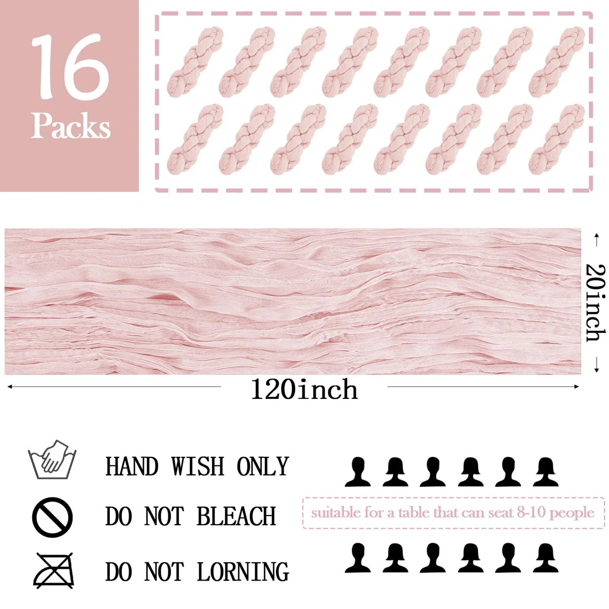 Gracie Oaks 16 Pack Light Pink Cheesecloth Table Runner 20 X 120 Inch Gauze Table Runners 10 FT L... | Wayfair North America