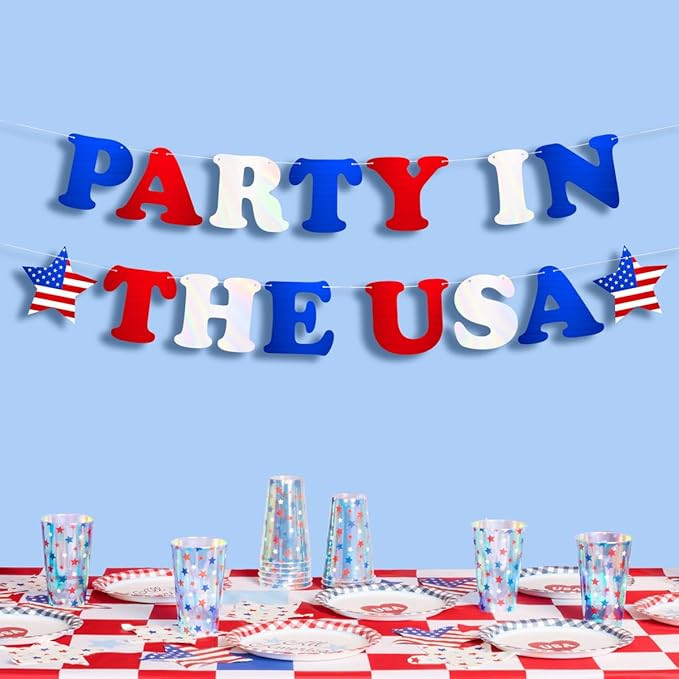 xo, Fetti Party in The USA Fourth of July Foil Banner - Red, White + Blue Foil 5 Ft. | USA Party ... | Amazon (US)
