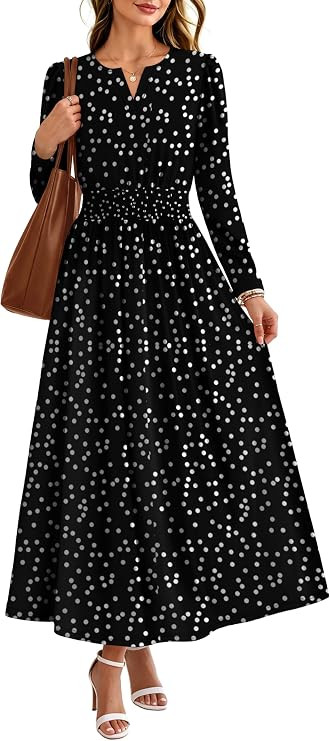 OFEEFAN 2026 Womens Fall Boho Floral Long Sleeve Maxi Dresses with Pockets | Amazon (US)