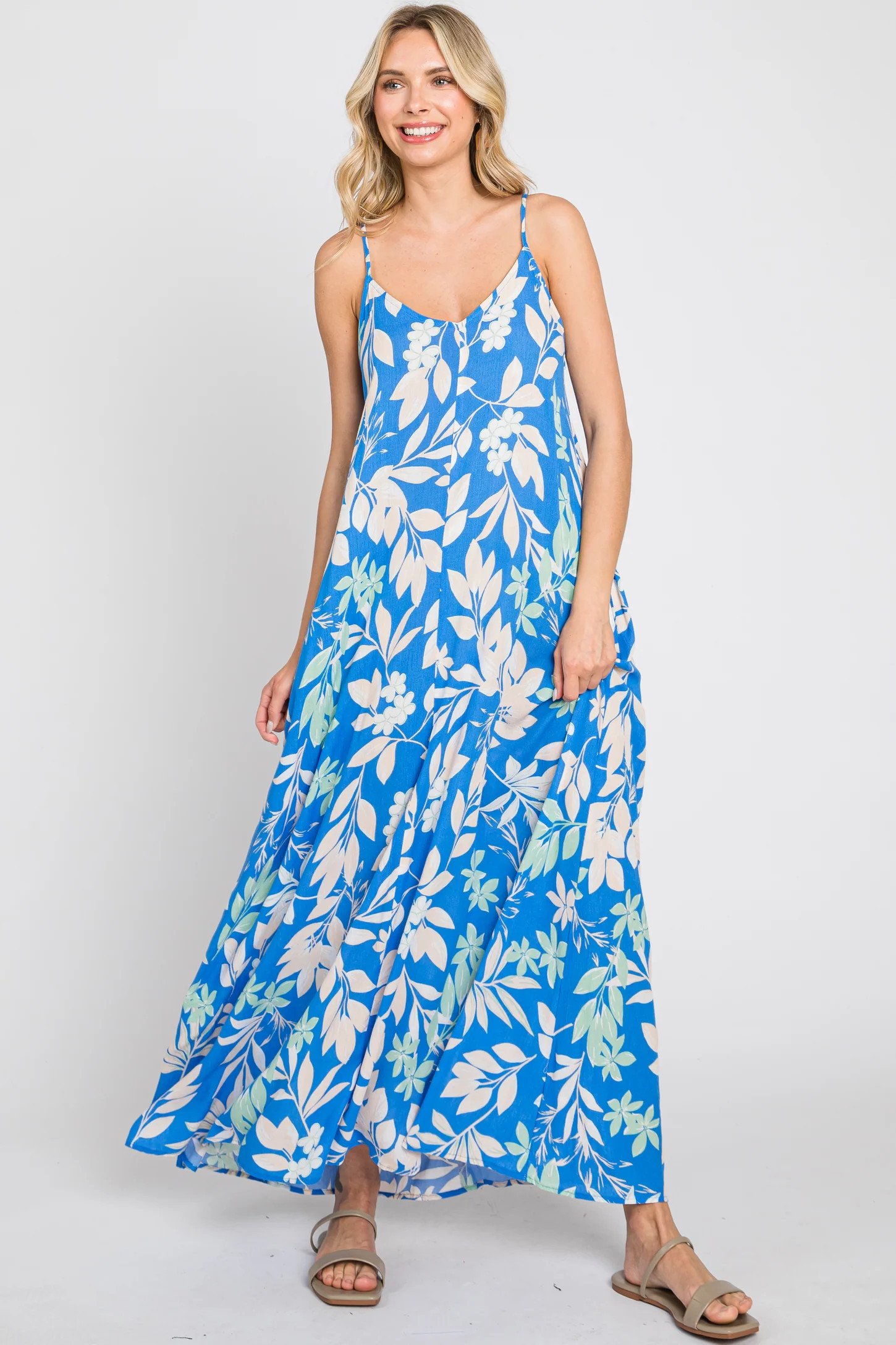 Blue Floral V-Neck Maxi Dress | PinkBlush Maternity