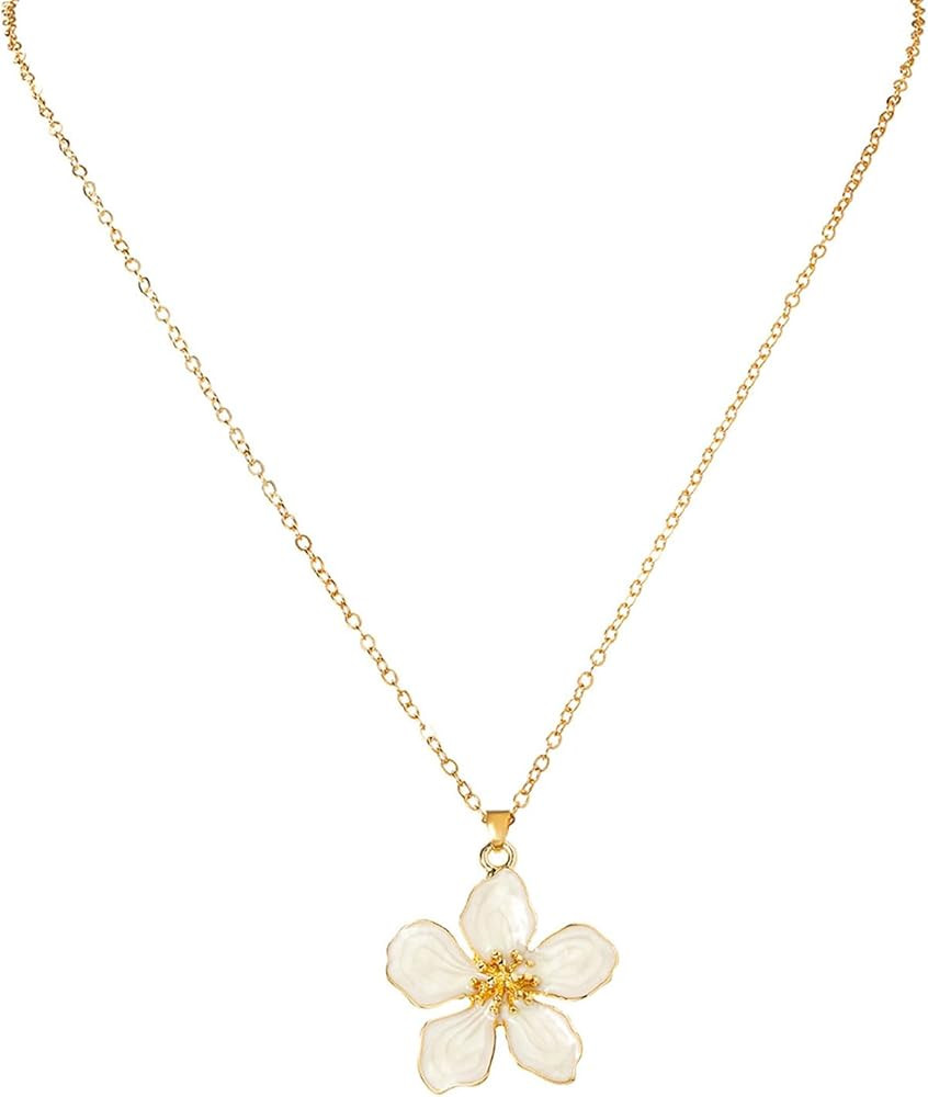 White Flower Necklace for Women Floral Pendant Necklaces Dainty Statement Necklace Choker Necklac... | Amazon (US)
