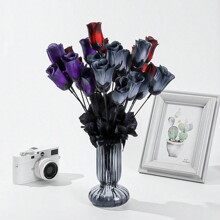 Bunch Of Flower Heads Halloween Decoration Artificial Silk Flowers Realistic Rose Bouquet With Long Stems For Home Decoration Party Halloween Black S | SHEIN