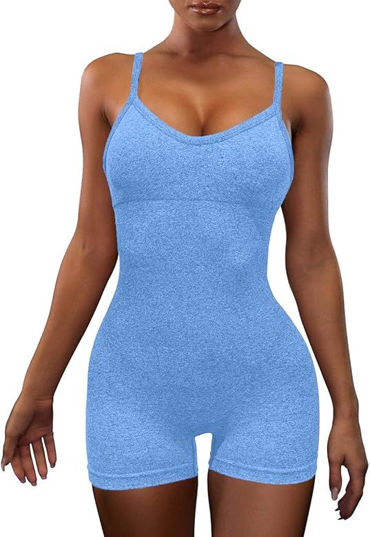 OLCHEE Women's Sexy 2 Piece Workout Outfits - Seamless Ribbed Leggings and Square-cut Sports Bra ... | Amazon (US)
