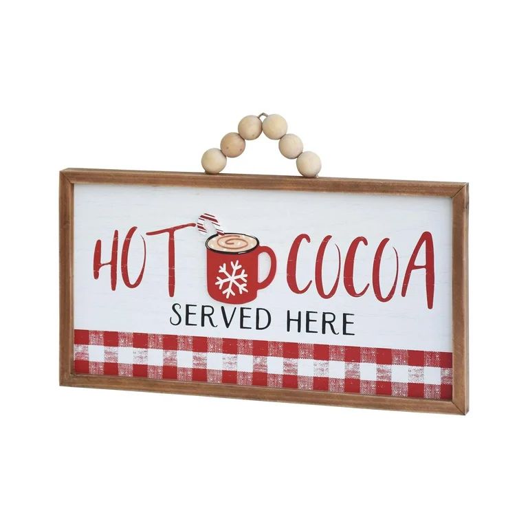 Parisloft Hot Cocoa Served Here Wood Wall Hanging Sign with Wood Bead Hanger | Walmart (US)