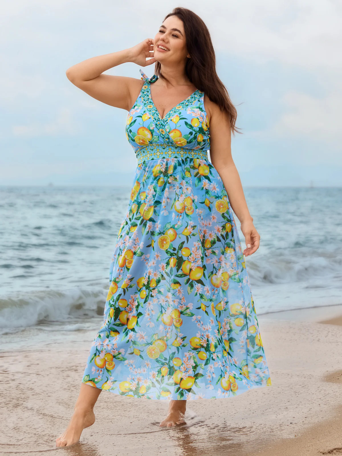 Two-Piece Citrus Print Sarong Swimsuit | Bloomchic