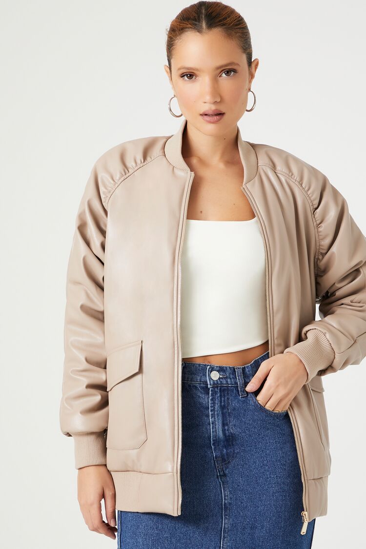 Faux Leather Ruched Bomber Jacket | Forever 21 | Forever 21 (US)
