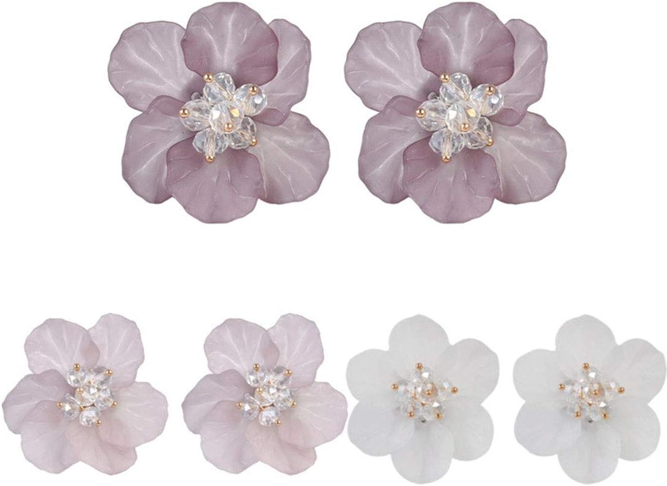 Cute Acrylic Resin Petals White Beads Flower Stud Earrings Floral Statement Women Girls Gifts | Amazon (US)