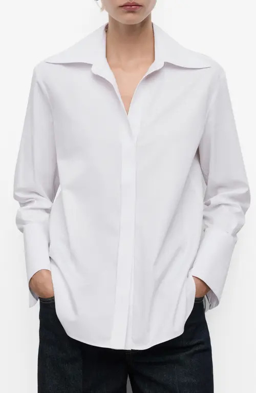 MANGO Button-Down Woven Shirt in Off White at Nordstrom, Size 8 | Nordstrom